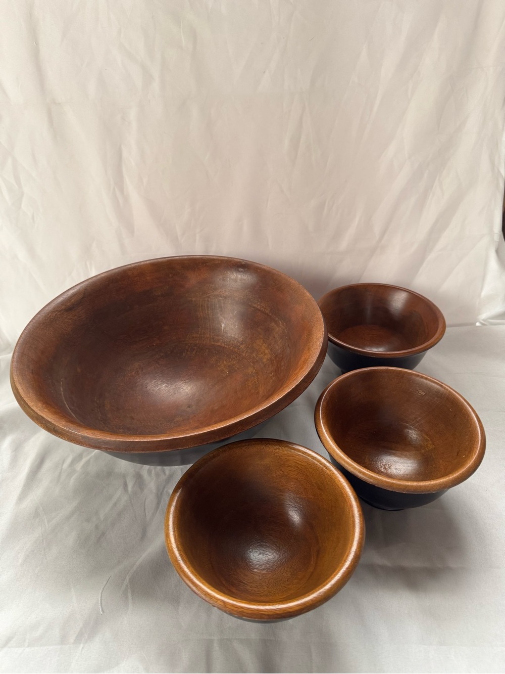 Handcrafted Wooden Serving Set Large Salad Bowl 13” Solid Hardwood 4 Piece black